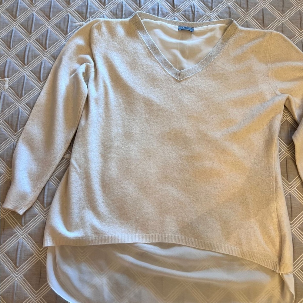 Made in Italy More SISTE Chic Cream V-Neck wool Women's Sweater| size M - Picture 3 of 16
